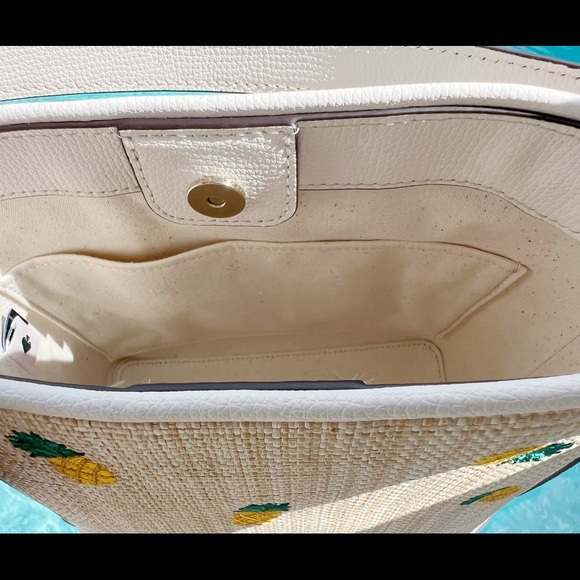 Kate Spade Darcy Pineapple Embroidered Bucket Bag Crossbody Straw Parchment - Picture 5 of 5